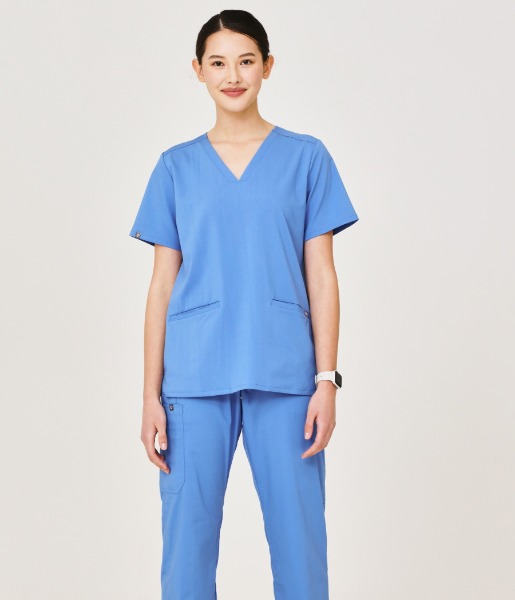 아케소웨어 2포켓상의 보우블루 간호사복 치료복 병원유니폼