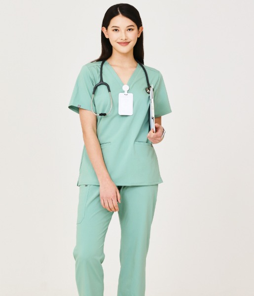 아케소웨어 2포켓상의 민트 간호사복 치료복 치과유니폼